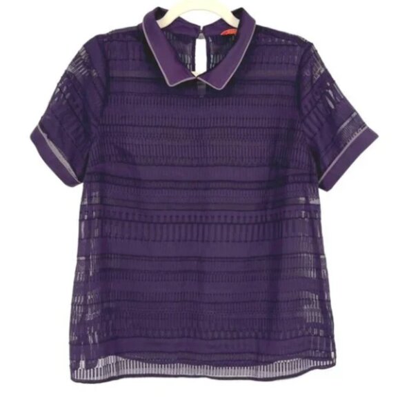 Modcloth Purple Sheer Short Sleeve Blouse Size Large - Picture 1 of 4